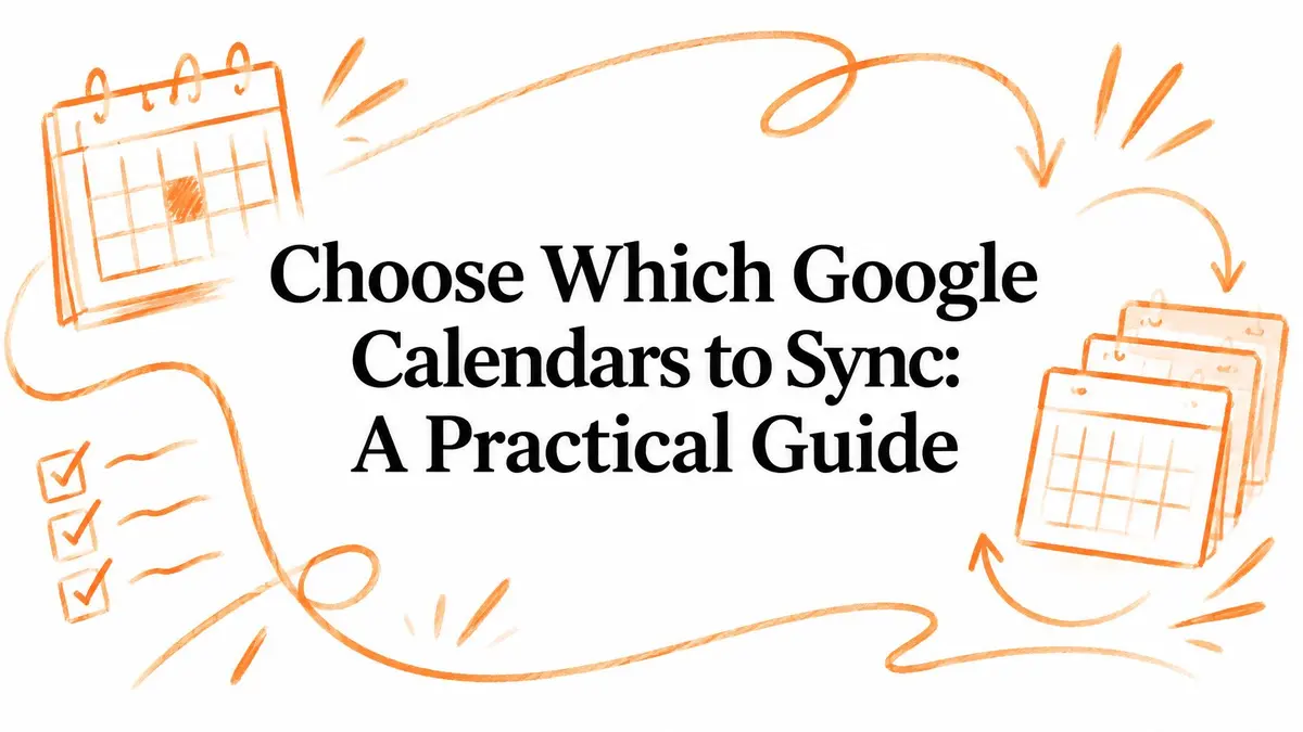 Illustrazione di calendari e caselle di controllo che rappresentano il processo di selezione di Google Calendar da sincronizzare.
