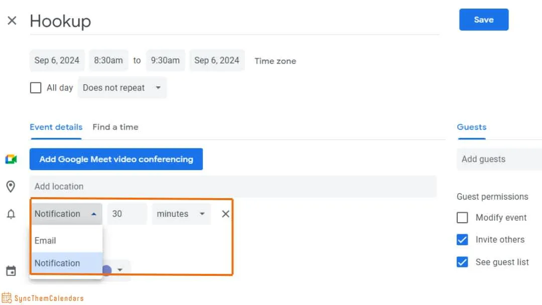 gestionar notificaciones para un solo evento en google calendar