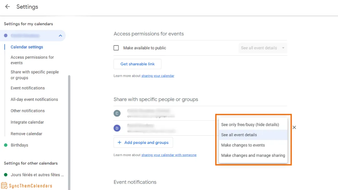 Cuatro permisos de uso compartido de Google Calendar