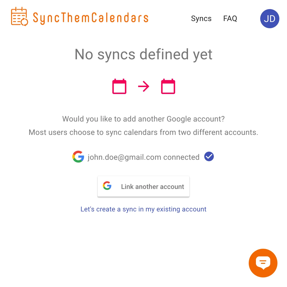 Captura de pantalla de sin sincronizaciones definidas