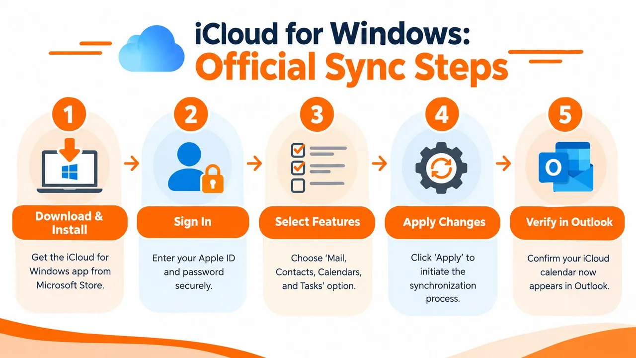 WindowsコンピュータでiCloudとOutlookの同期を設定するための5ステップガイド。