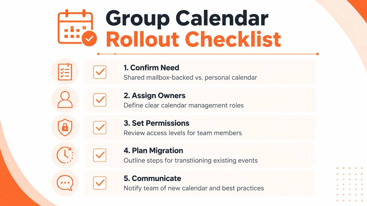 A five-step checklist for successfully rolling out a group calendar for team scheduling and management.
