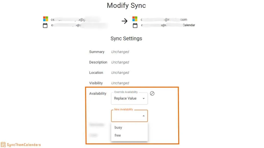 Parámetro de disponibilidad en SyncThemCalendars con el Calendario de Outlook