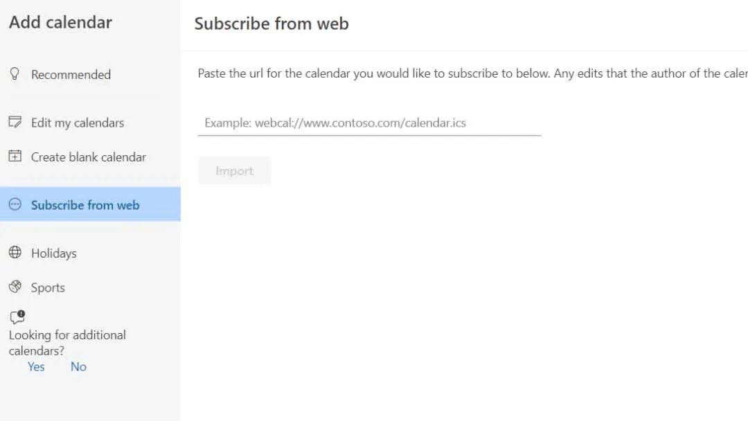 Outlook Subscribe a Calendar from Web