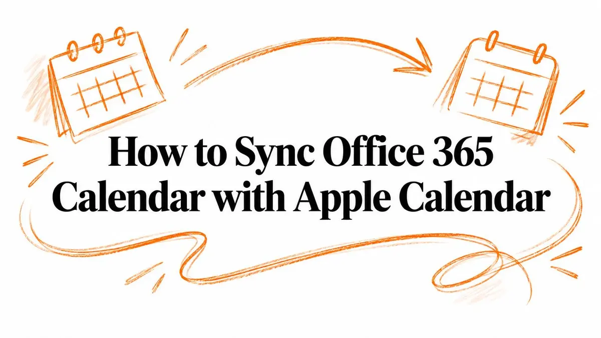 Illustration showing two calendars with an arrow connecting them to represent syncing Microsoft 365 and Apple Calendar.